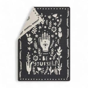plaid noir en coton "Be youself "motif bohème pour canapé