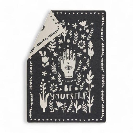 plaid noir en coton "Be youself "motif bohème pour canapé