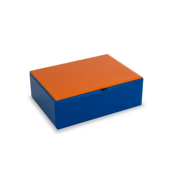 boite-decorative-rectangulaire-en-verre-colore-couvercle-orange-base-bleu-nuit
