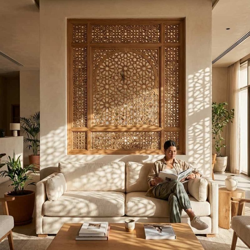 certains choix architecturaux misent sur des panneaux de bois insérés directement dans les murs ou les portes