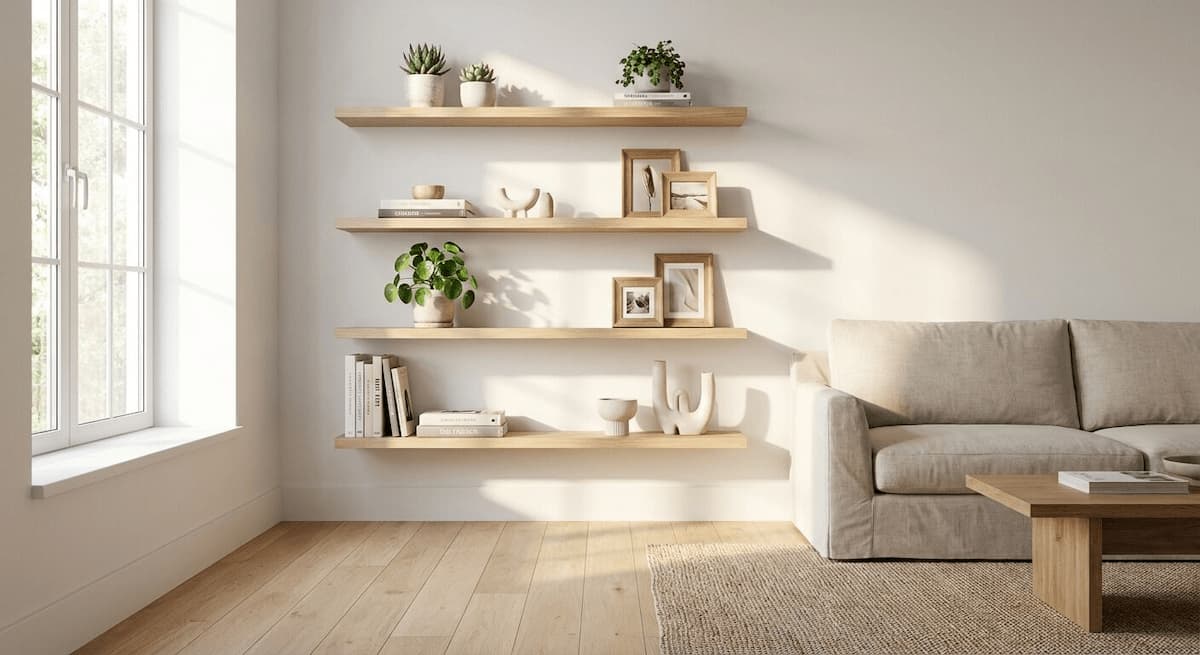 de simples étagères pour habiller un mur