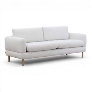 Canapé 3 places design contemporain en tissu écru et pieds bois naturel Stilo