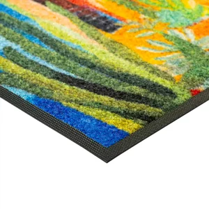 détail de finition du tapis coloré
