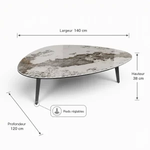 détails et dimensions de la table basse en céramique design