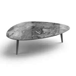table basse design en céramique avec pieds métal 120 x 140 cm