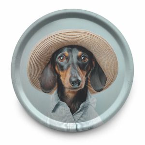 Plateau Rond en Bois Décoratif – Motif Chien Teckel – Gaston