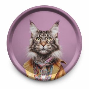 Plateau Rond en Bois Décoratif – Motif Chat – Olie