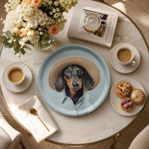 Plateau Rond en Bois Motif Chien Teckel | Gaston