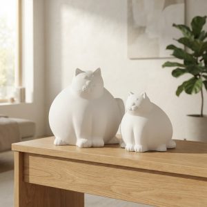figurine chat blanc molli en céramique 2 tailles