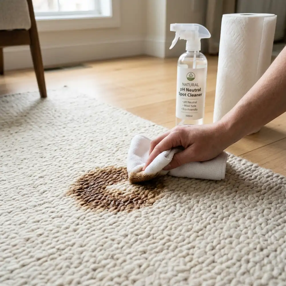 Technique pour tamponner délicatement une tache sur un tapis clair