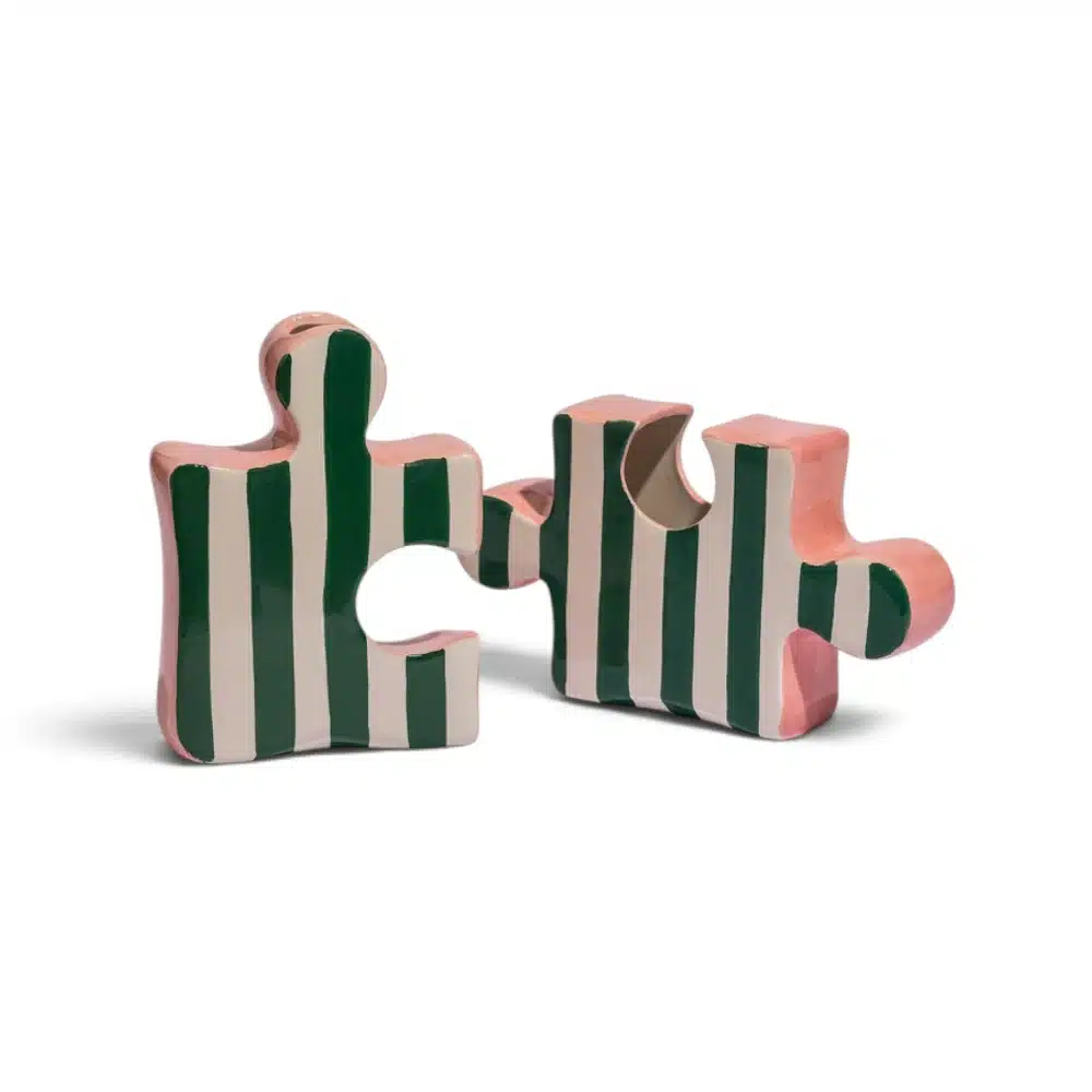 vase en céramique puzzle : design rayé original et coloré